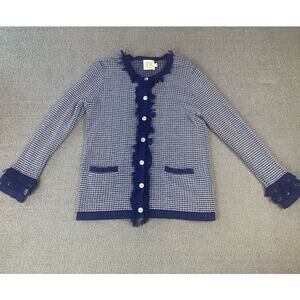 EK Edinburgh Knitwear Womens Cardigan Jacket Blue White Size Small
